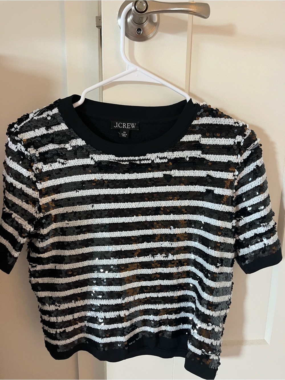 Black and white sparkling J. Crew top